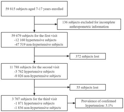 Prevalence of hypertension and related risk factors among children and adolescents at three separate visits: A large school-based study in China